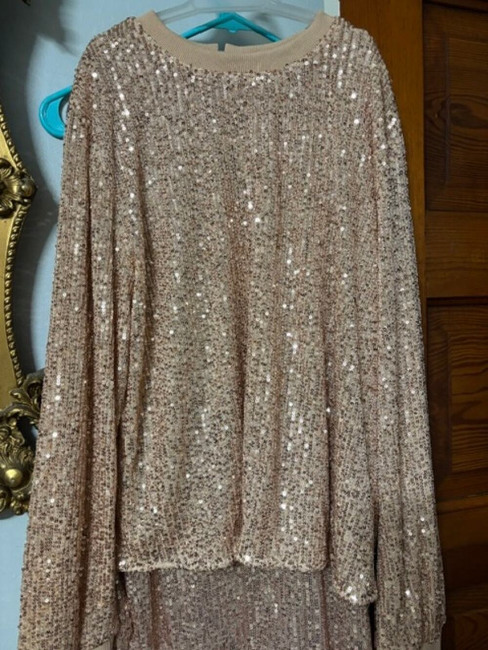 Kori Sequin Long Sleeve Sweater and Skirt, Size M NWT
